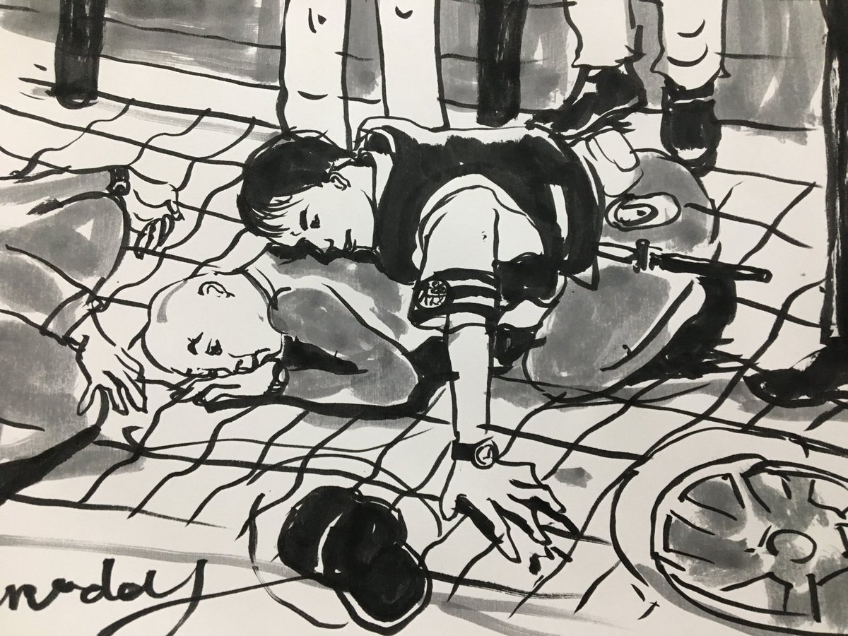 今日の10分昼休みスケッチは狙撃犯を確保する警官です。お巡りさんはいつも恐怖心等は何処に置いて来ているんだろうかと思います。
たまに社会派みたいなの描きたくなります。あくまでこの絵はフィクションです。