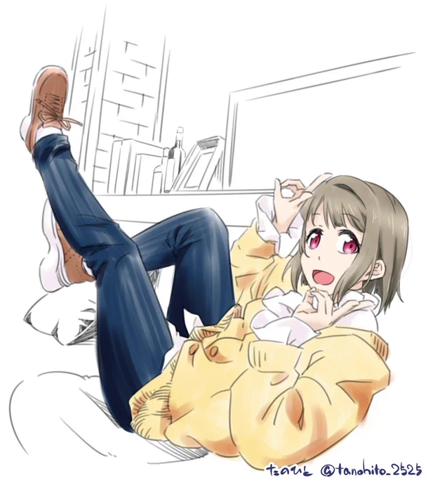 まゆちのOPENREC配信楽しかったね って絵(∩'∀`)∩ (思わずスクショしちゃった画面をトレスしました)