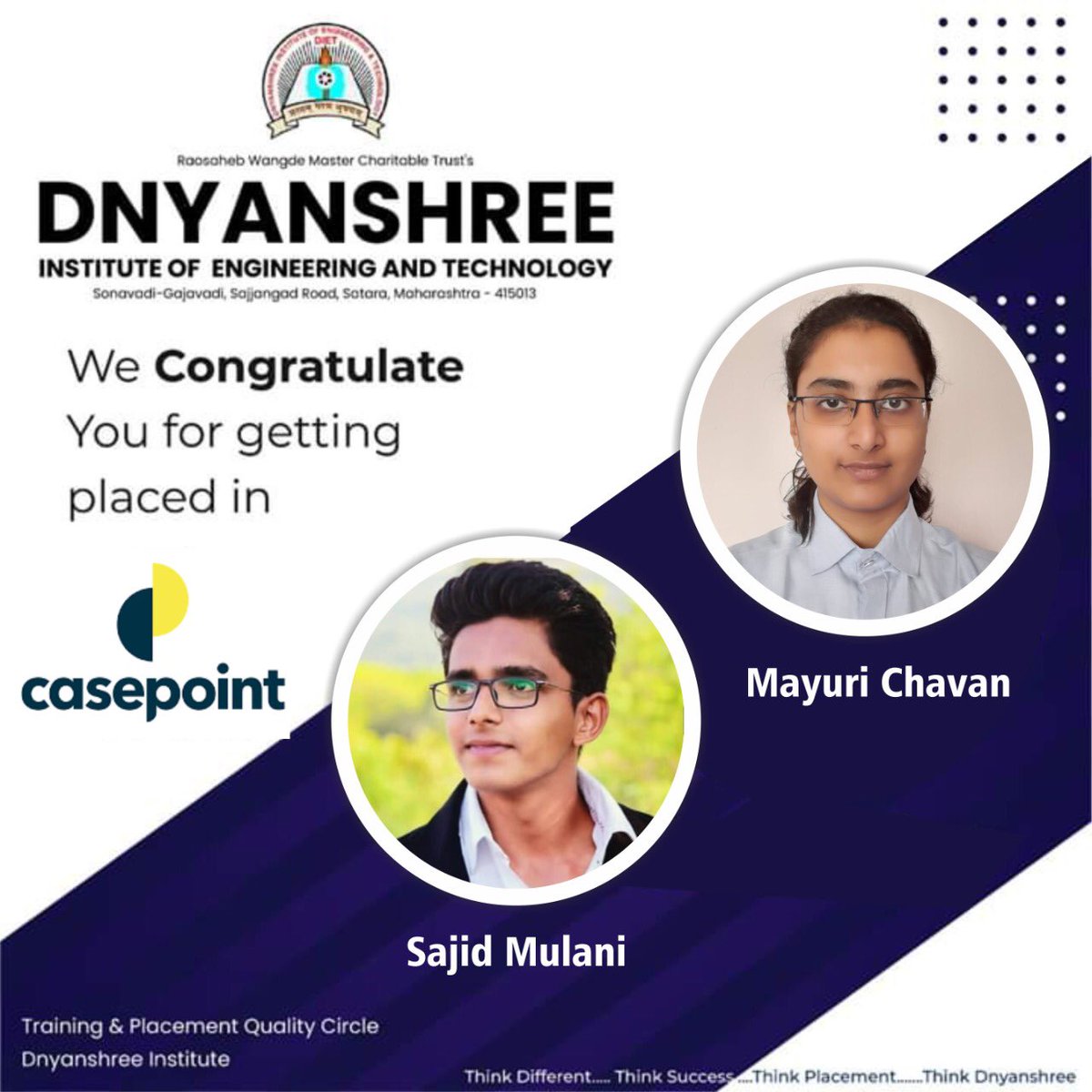 dnyanshree's tweet photo. First placements of 2020-21 batch. congratulations to students Mayuri Chavan , Sajid Mulani. Cse Department &amp; Placement office @dnyanshree @AICTE_INDIA #placements #dnyanshree_institute @DIETSATARA #Congratulations #Engineering https://t.co/8BenlLPwCG