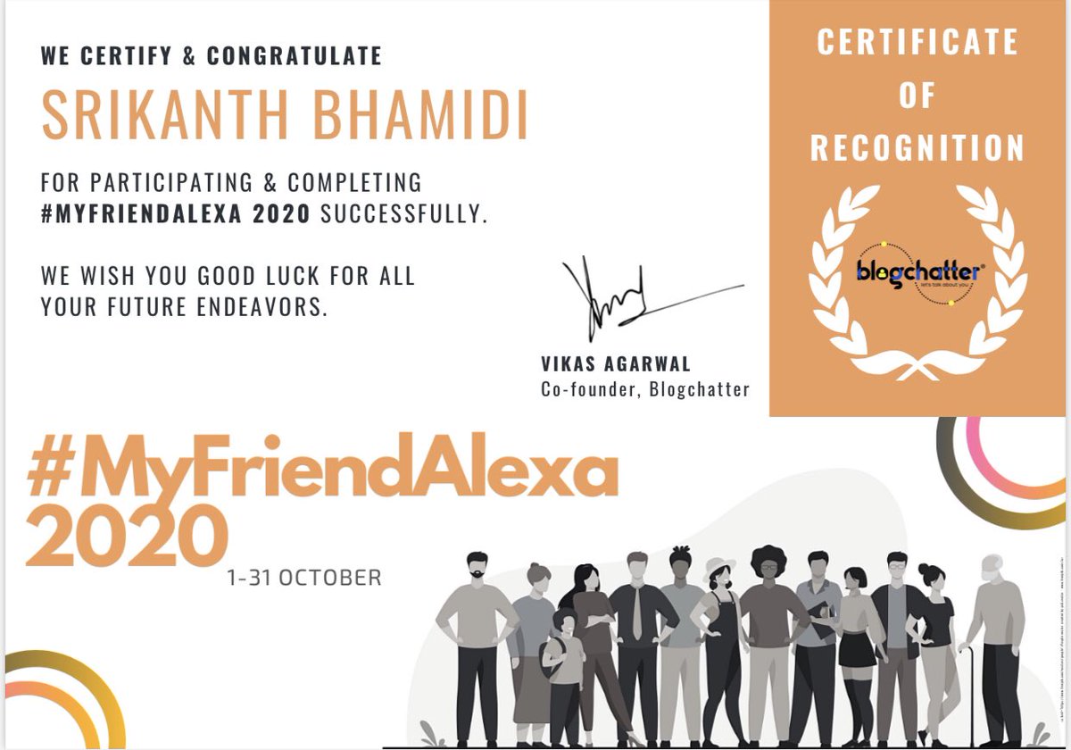 ExplorebyRoad's tweet photo. A nice morning as @literaryleha sends over my completion certificate of #MyFriendAlexa with @blogchatter, thank you soo much guys
Enjoyed the challenge n after a long time (after out of college) started reading 😋 #MyFriendAlexa2020 also helped me make some good #BloggerFriends https://t.co/aDJUPLGOJp