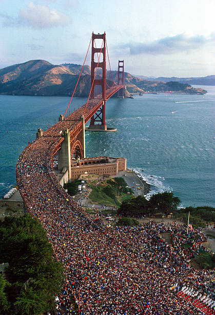 Baron Wolman took this shot at another 50th anniversary, for the Golden Gate Bridge, in May 1987