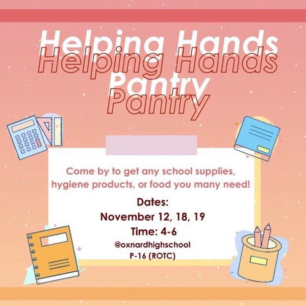 ms_kaval's tweet photo. OHS' Helping Hands Pantry is officially opening next week! @ohs_jackets @Oxnard_ASB @OHShealthy @OUHSDStuSupport @ohs_avid @ohslibuzzy https://t.co/f2uCIvycWf