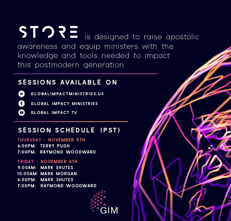 revmarkmorgan's tweet photo. STORE kicks off tomorrow! Please see our updated schedule and join us on Facebook Live, YouTube, or https://t.co/4YWMx5rX0A #STORE @GIM_Official https://t.co/oIDl7mKMtR