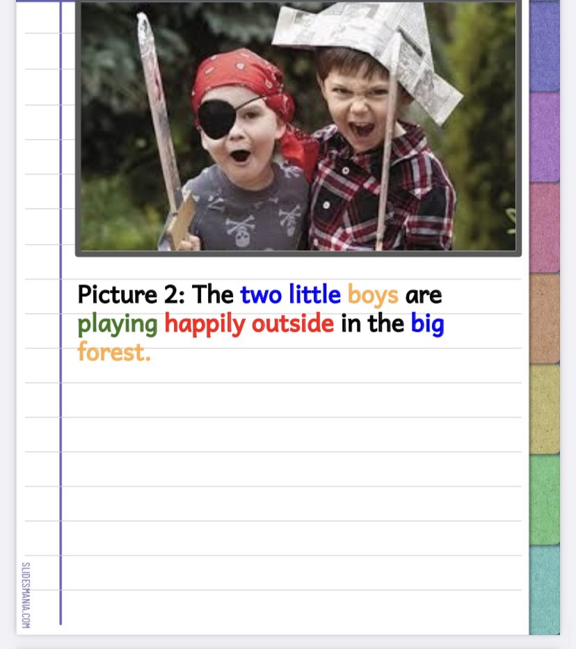EalTbs's tweet image. Year 3 #ELLs learning the foundation bricks of language and practising #ColourCoding for #WordClasses while adding details to a sentence. Leads to improved #Memorisation and #Vocabulary!
