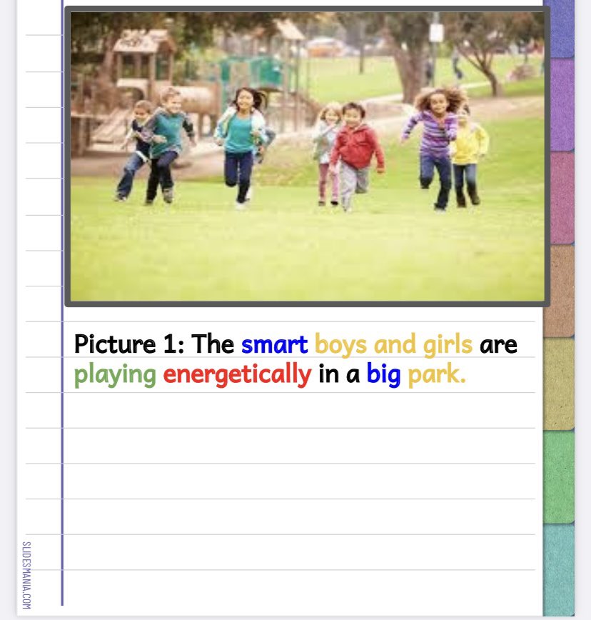 EalTbs's tweet image. Year 3 #ELLs learning the foundation bricks of language and practising #ColourCoding for #WordClasses while adding details to a sentence. Leads to improved #Memorisation and #Vocabulary!