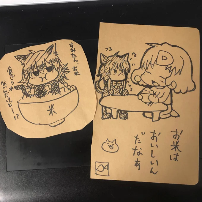 お友達の鯖ちゃんが美味しいお米をお裾分けしてくれました!嬉しい!しかも私と墨たんの可愛いイラストまで入れてくれた!ありがとう〜!??✨ 