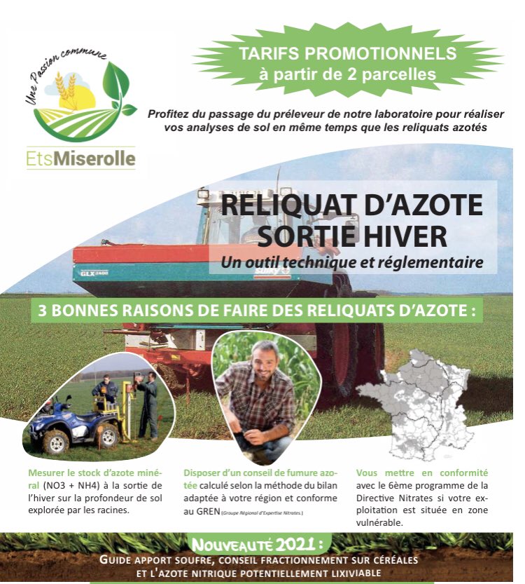 JeremyMignotte's tweet photo. #reliquatazote 🧪🔬
Plus qu’une obligation réglementaire⚠️, les reliquats azotés ont un intérêt agronomique pour la gestion de votre fertilisation minérale et organique 📊
Le➕2020/2021 : Conseil soufre, fractionnement, calcul de l’azote nitrique lixivié❗️
👉🏻: Contactez nous ! 💬 https://t.co/y1t7JMxvx2