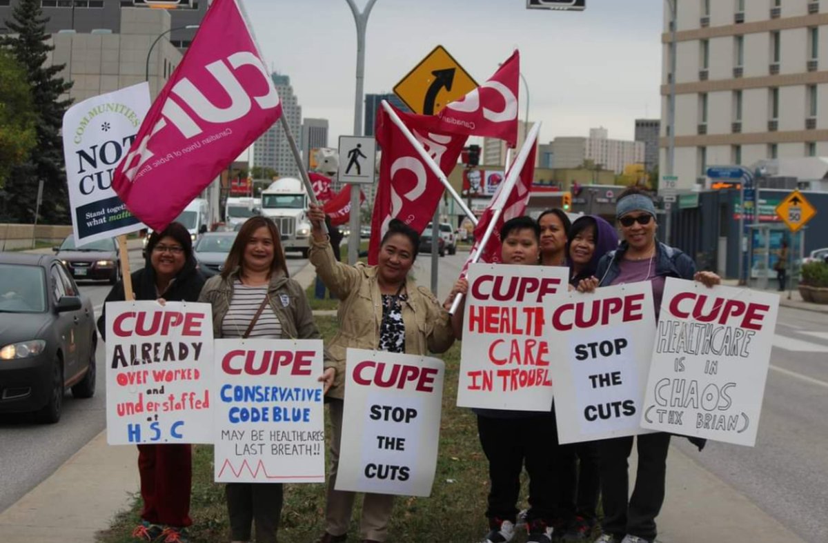 HSC support staff protesting cuts across the WRHA July & September 2017 in addition to the government's restructuring that resulted in countless hours lost.
