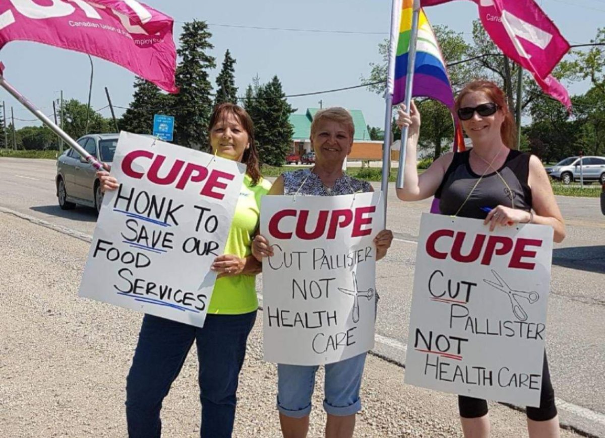 Middlechurch Care Home support staff protesting ongoing working short in long term care, and cuts to in house food services, July 2017
