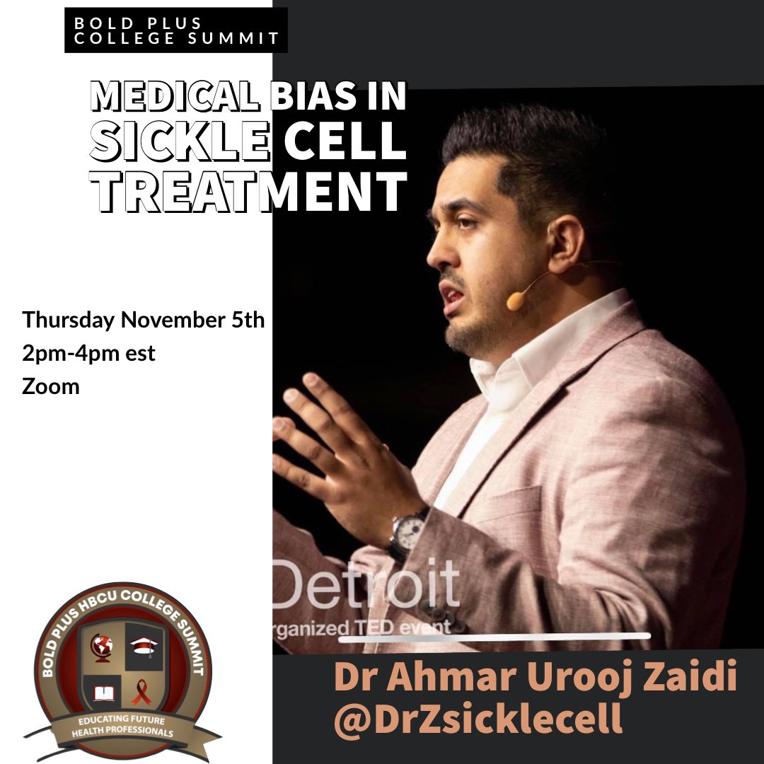Bold_Plus_'s tweet photo. Join us tomorrow!! @drzsicklecell will be joining us to speak about Medical Biases in SickleCell Care
Topic: Bold Plus 2020 HBCU Summit
Time: Nov 5, 2020 02:00 PM Eastern Time (US and Canada)

Join Zoom Meeting
https://t.co/ytHlU3WzbY

Meeting ID: 817 3368 9827
Passcode: 422714 https://t.co/edqLMj5bVv