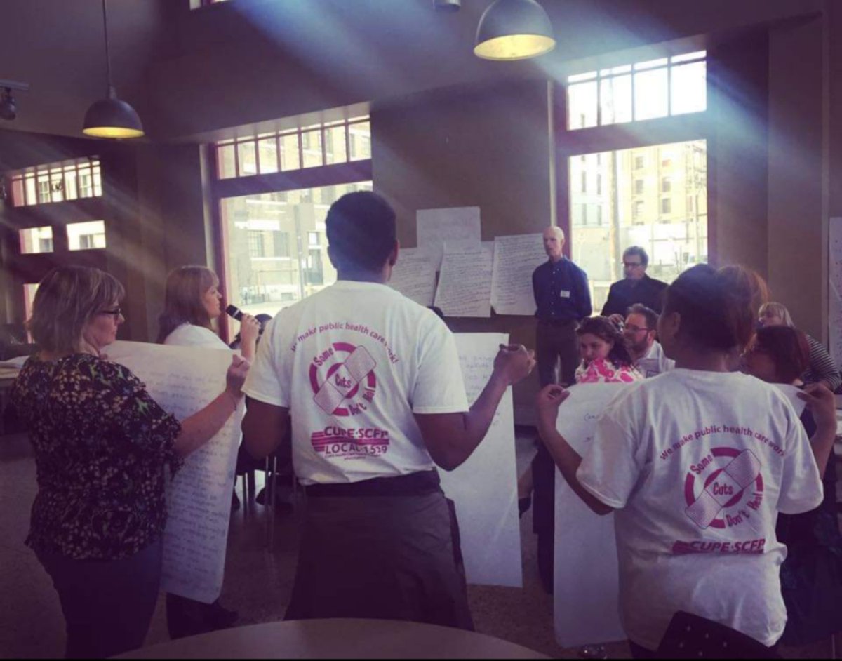 Support staff (these are HCAs from Grace and Kildonan Place PCH) attended Wait Time Reduction Task Force meetings to raise red flags over government cuts...