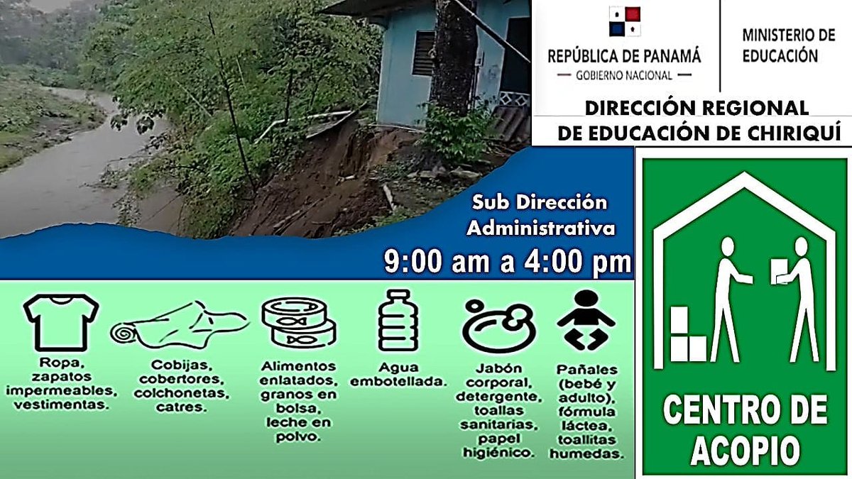chikistores's tweet photo. Apoyar a las familias afectadas por las inundaciones, centro de acopio Dirección Regional de Educación de Chiriquí https://t.co/NI6ff05mYb