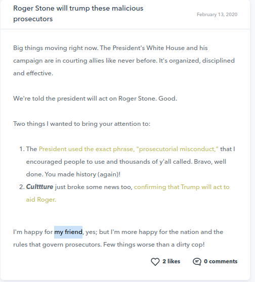 lmao  https://web.archive.org/web/20200307200708/https://founders.alialexander.org/members/posts/17509-roger-stone-will-trump-these-malicious-prosecutors