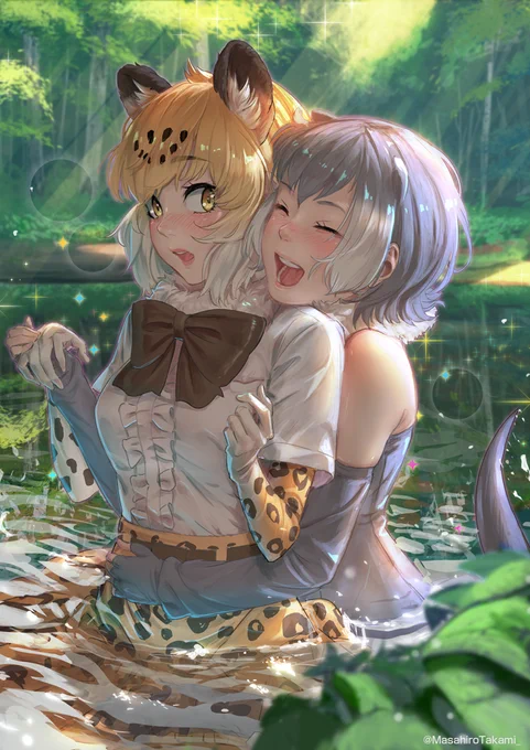 今日も絵をあげとく～(≧▽≦)
けもフレのジャガーとコツメちゃん!! 