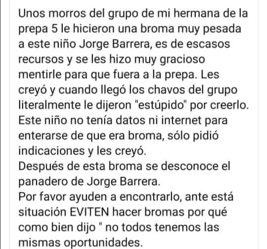 val_emadressx's tweet photo. Las alumnas y alumnos de la Universidad Nacional Autónoma de México exigimos la expulsión inmediata de las y los autores intelectuales de la "broma" realizada contra nuestro compañero Jorge Barrera Ríos. ¡Que se sancione conforme a la ley! #NosFaltaJorge 
#TrumpvsBiden #UNAM https://t.co/LvmLnqkBFi