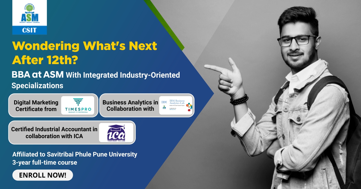 ASM_Group's tweet photo. The Management Sector has been booming in 2020 & sees exponential growth ahead as well. It is also one of the reasons why #BBA at #ASMGroup is your ideal choice for building a rewarding career after 12th.
To know more: https://t.co/YXEE6gjZ8E
#CSIT #UGCourses #Courses #Pune https://t.co/KrJg72k5u1