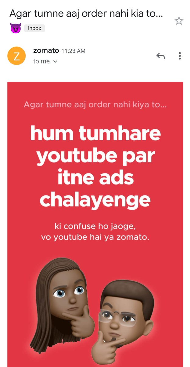 meenumiller's tweet photo. @zomatoin who gave you the idea that this was good marketing? 🙂 https://t.co/Q2p7yE4QJQ