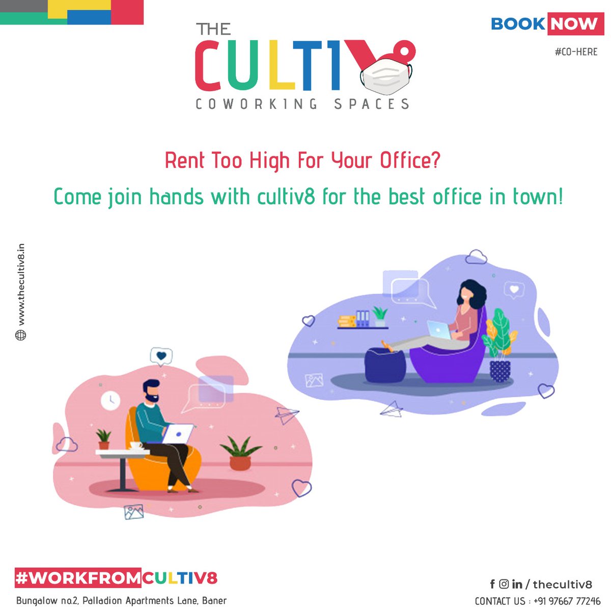 TheCultiv8's tweet photo. With affordable daily and monthly plans for your start-ups! Freelancers, we have the most comfortable work setting for you! Come today to experience the most client friendly co-work space in town!
Contact us : +91 9766777246
#coworkingspacepune #coworkingspace #sharedofficespace https://t.co/OLOMBf7g15