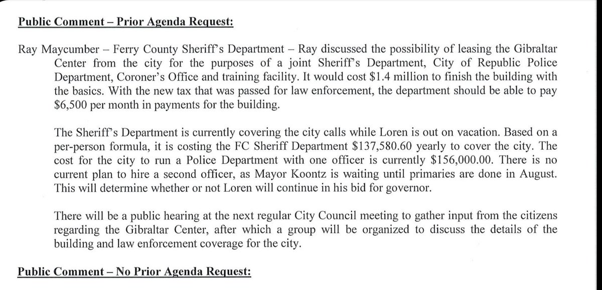 There's been ongoing conversation and planning for several months for the county police to take over the city because it's cheaper. Basically, they don't need him. If you dig back into the City Council, you can see that started before August even, prior to the image below.