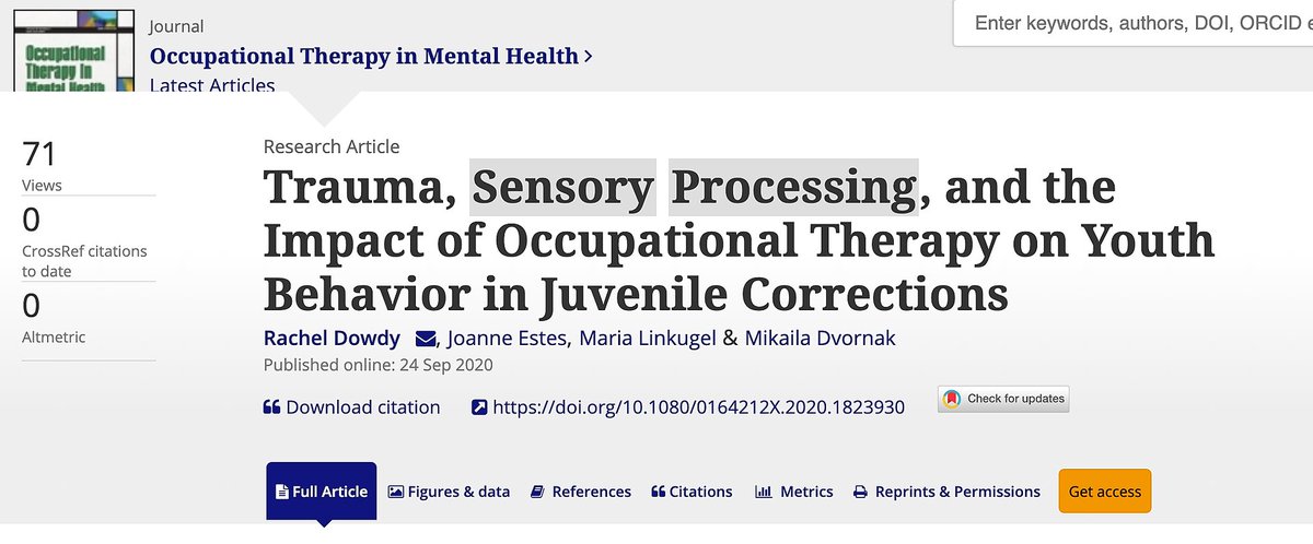 SINetwork's tweet photo. This new study investigated the correlation between #Trauma, #Sensory Processing, and the Youth Behaviour in Juvenile Corrections, as well as the functional benefits of sensory-based occupational therapy treatment for incarcerated youth: https://t.co/0I6NXU4qnN https://t.co/6b06B3Y3YH