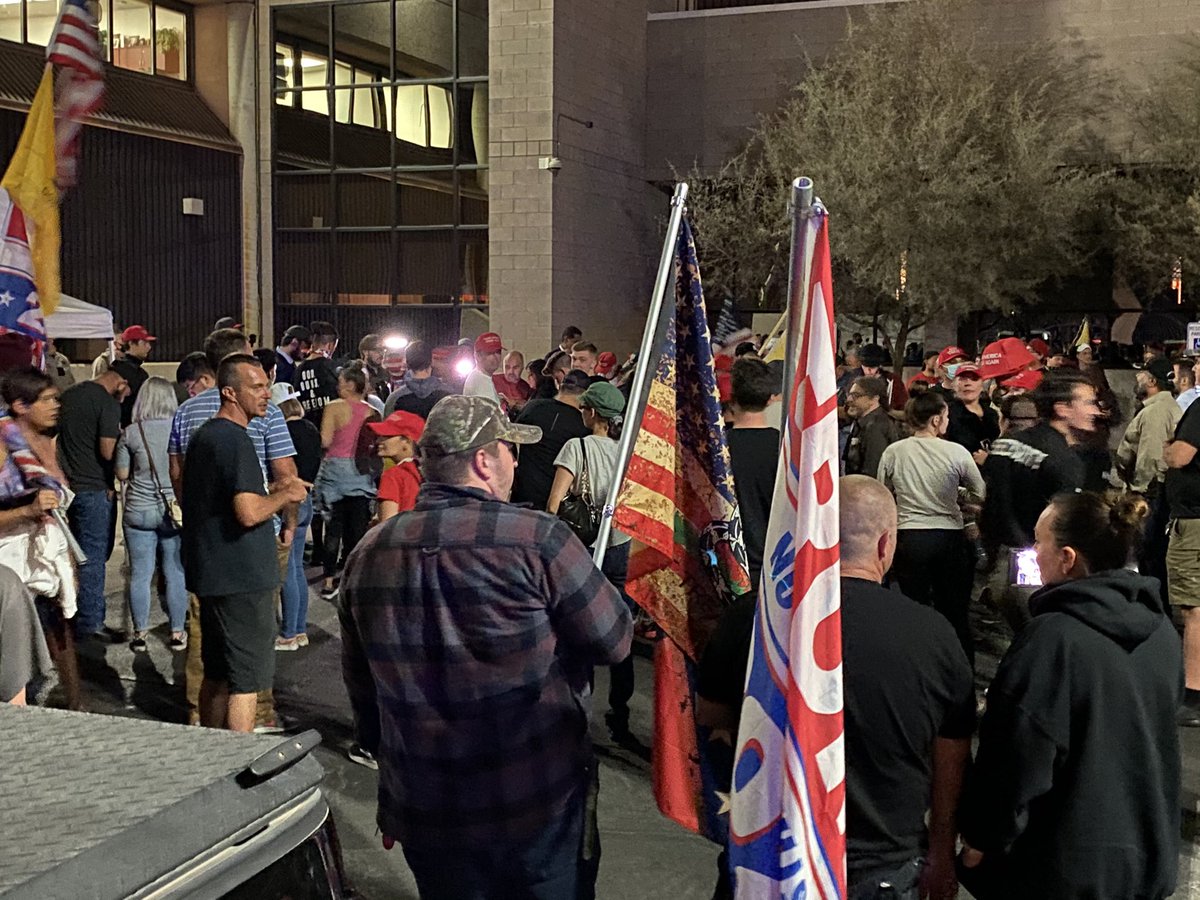 As we wait on next batch of voting results, one Trump supporter tells the crowd to fuel up on coffee and pizza provided here. “It’s gonna be a long night.”