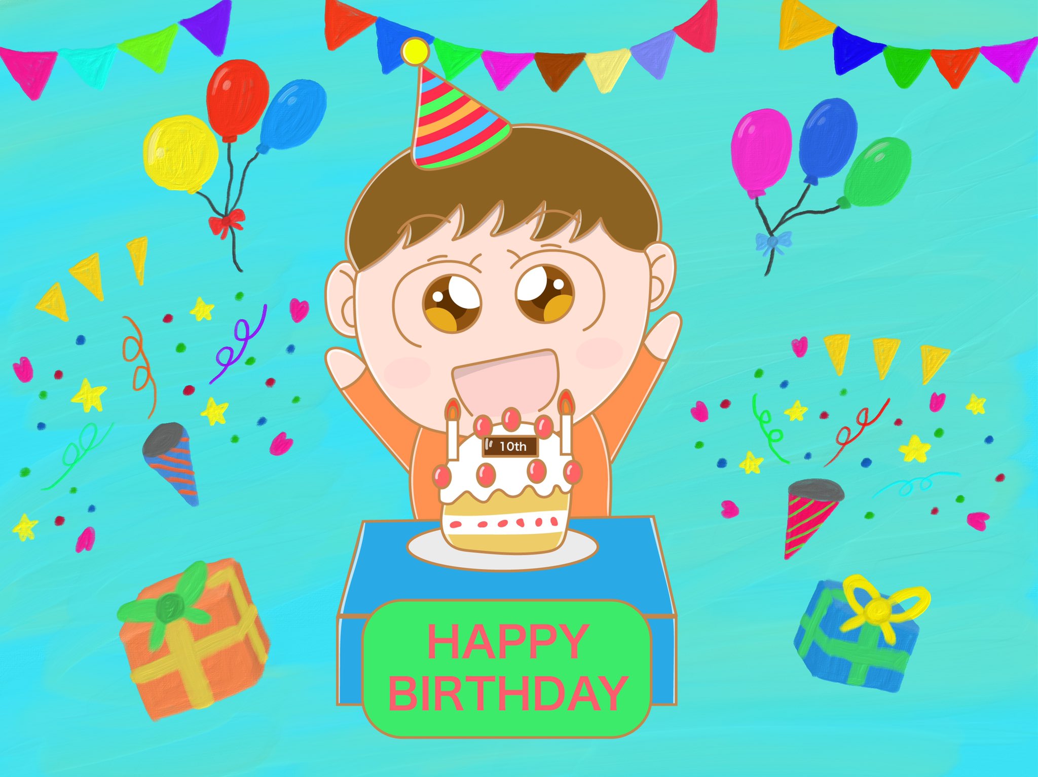 Aki かわいい子供 動物イラスト描きます 誕生日を迎えた男の子 全ての人にハッピーバースデー イラストレーター イラスト 毎日イラスト 男の子 少年 子供 誕生日 バースデー ケーキ イラスト好きな人と繋がりたい 絵描きさんと繋がりたい