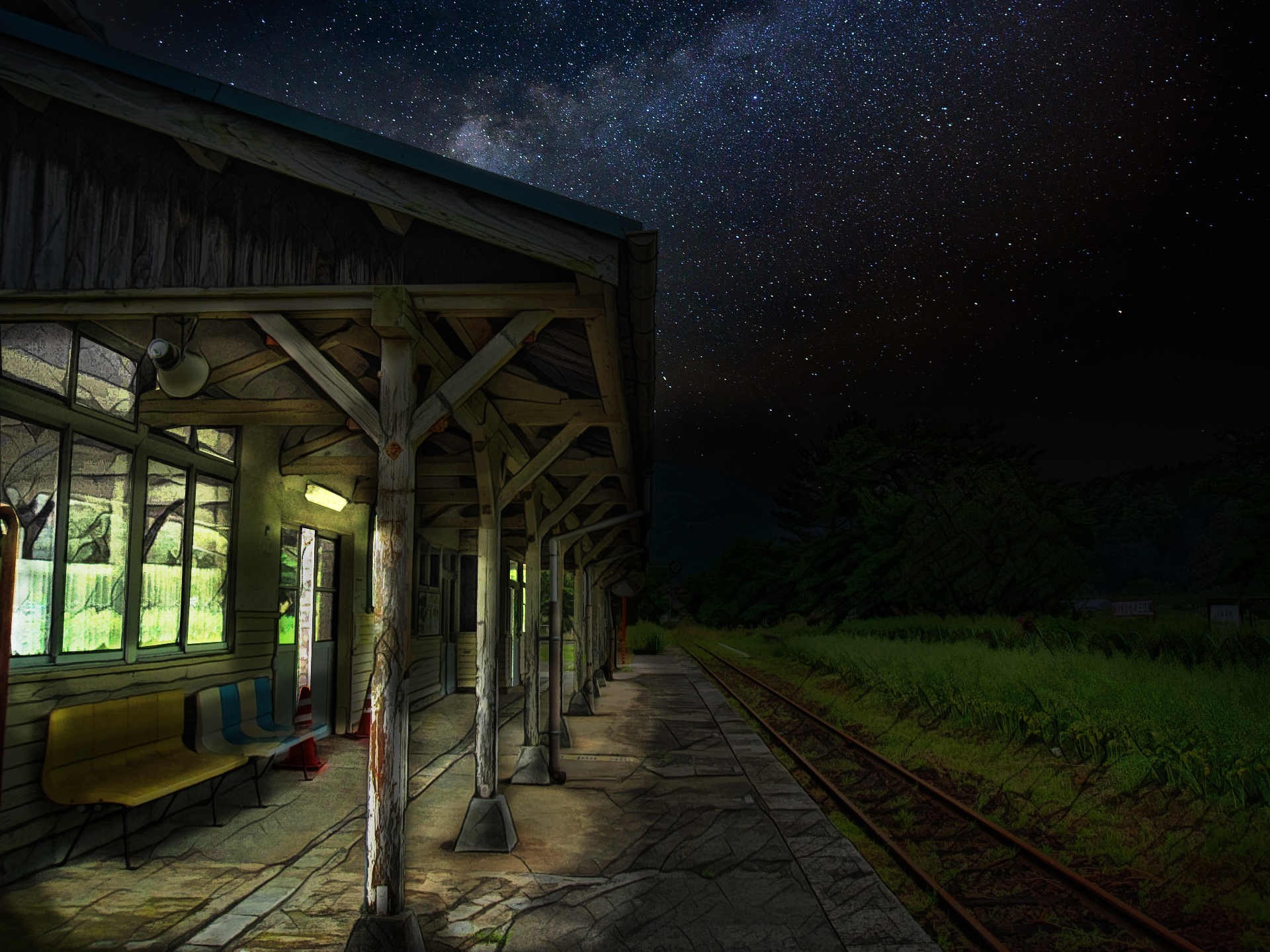 634 田舎の駅のホーム 合成レタッチ イラスト風 Hdr 夜にしてみました 写真はフォトac T Co Uuig65tbal から T Co Eqnnn942q5 Twitter