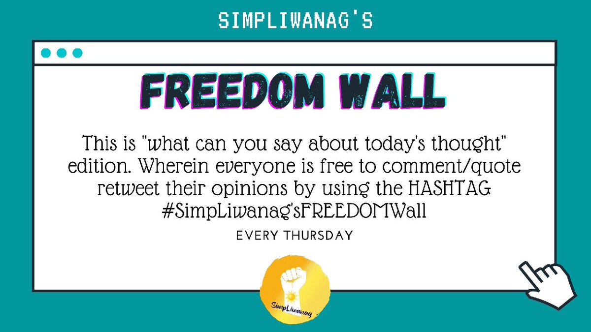 SimpLiwanag's tweet photo. Good Afternoon everyone✨
Join us on our FREEDOM WALL later at 5pm! You can say anyting you want with what we are going to tweet. Who knows that your words might touch someone's life, right, right? We miss having interactions with you. See you! ���
#SimpLiwanagsFREEDOMWall https://t.co/pJFn9e8Wbu
