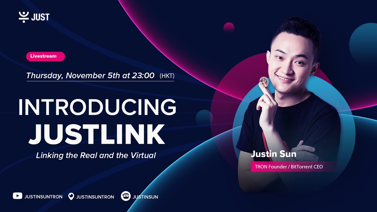 DeFi_JUST's tweet image. 🎉It's today!🎉

🚀Don't miss out on @justinsuntron 's livestream at 23:00, November 5th (HKT) where he will introduce you to the newly launched #JustLink, the 1st official #TRON oracle!

👉Nov 5th, 23:00 HKT

🚀#JustLink, linking the real and the virtual 🌏