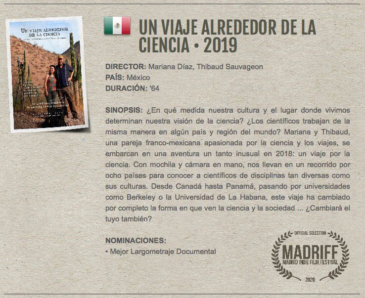 Science_Vaga's tweet photo. Notre film est sélectionné au #MADRIFF, Festival du Film Indépendant de Madrid (@MadridIndie) 😍 Rendez-vous fin décembre pour la remise des prix ! https://t.co/y81q9RA57m