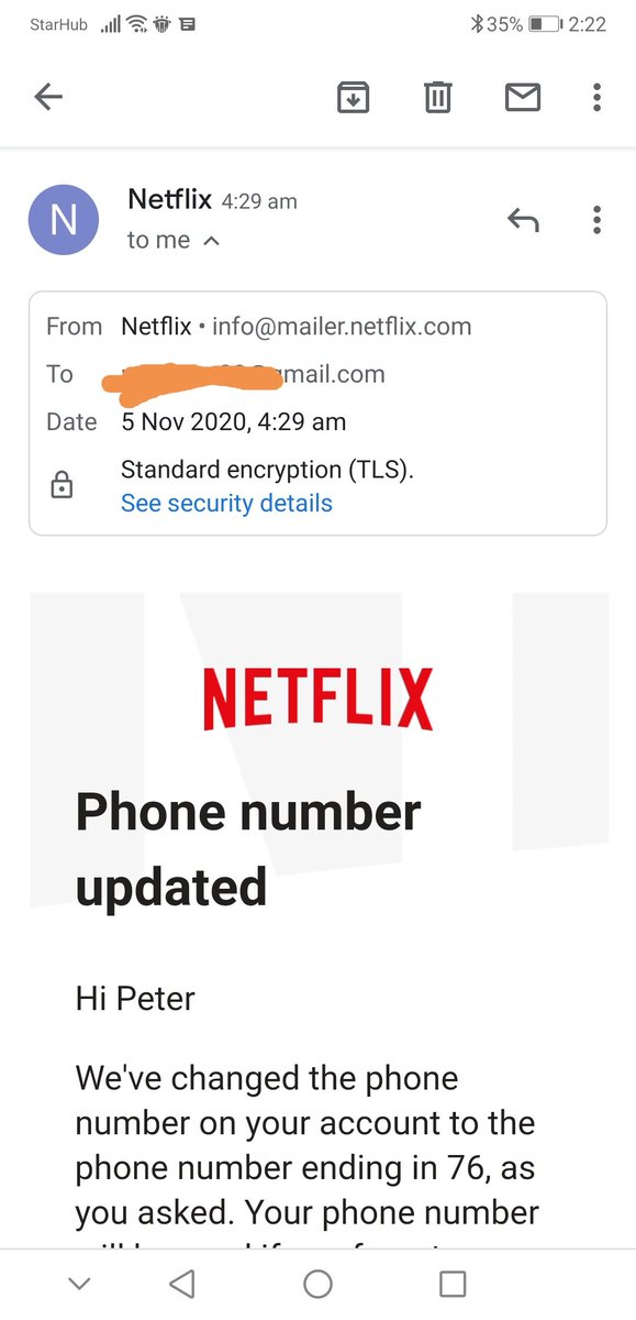 ptrgan's tweet photo. @netflix Note the encryption in emails. These two legit emails were sent to me by #Netflix. But neither is my location Delaware nor my phone number accurate. Logged in online and these changes weren't in my account. Contacted support but weren't helpful. Pls assist. #databreach https://t.co/y2Tgjvghxt