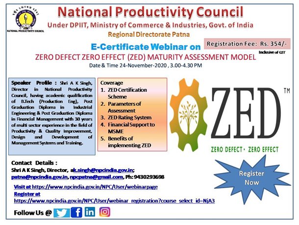 prupadhyay_npc's tweet photo. Join #webinar on ZED Maturity Assessment model on 24th Nov. 3 pm
@NPC_INDIA_GOV
@AllAiria
@ASSOCHAM_PREZ
@BiharIndustries
@IndustriesBihar
@FGIGujarat
@IndustriesDI
@MsmeRegd
@BadliEstate
@JsiaRanchi
@lubindia
@lubpurvottar
@LaghuUdyogTN https://t.co/IyLISEsGX9