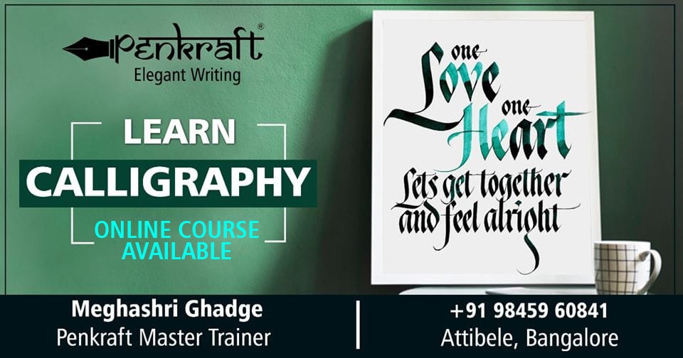 PenkraftTweets's tweet photo. Learn #Penkraft #Online #Calligraphy course with #PenkraftMasterTrainer Meghashri Ghadge at Attibele, Bangalore, India.
Call 9845960841
Visit https://t.co/sspIRX5hBx
#PenkraftBangalore #CertifiedCourse #Calligraphycourse #HobbyIdeas #Bangalore #COVID19 https://t.co/qeUY6Ypopr