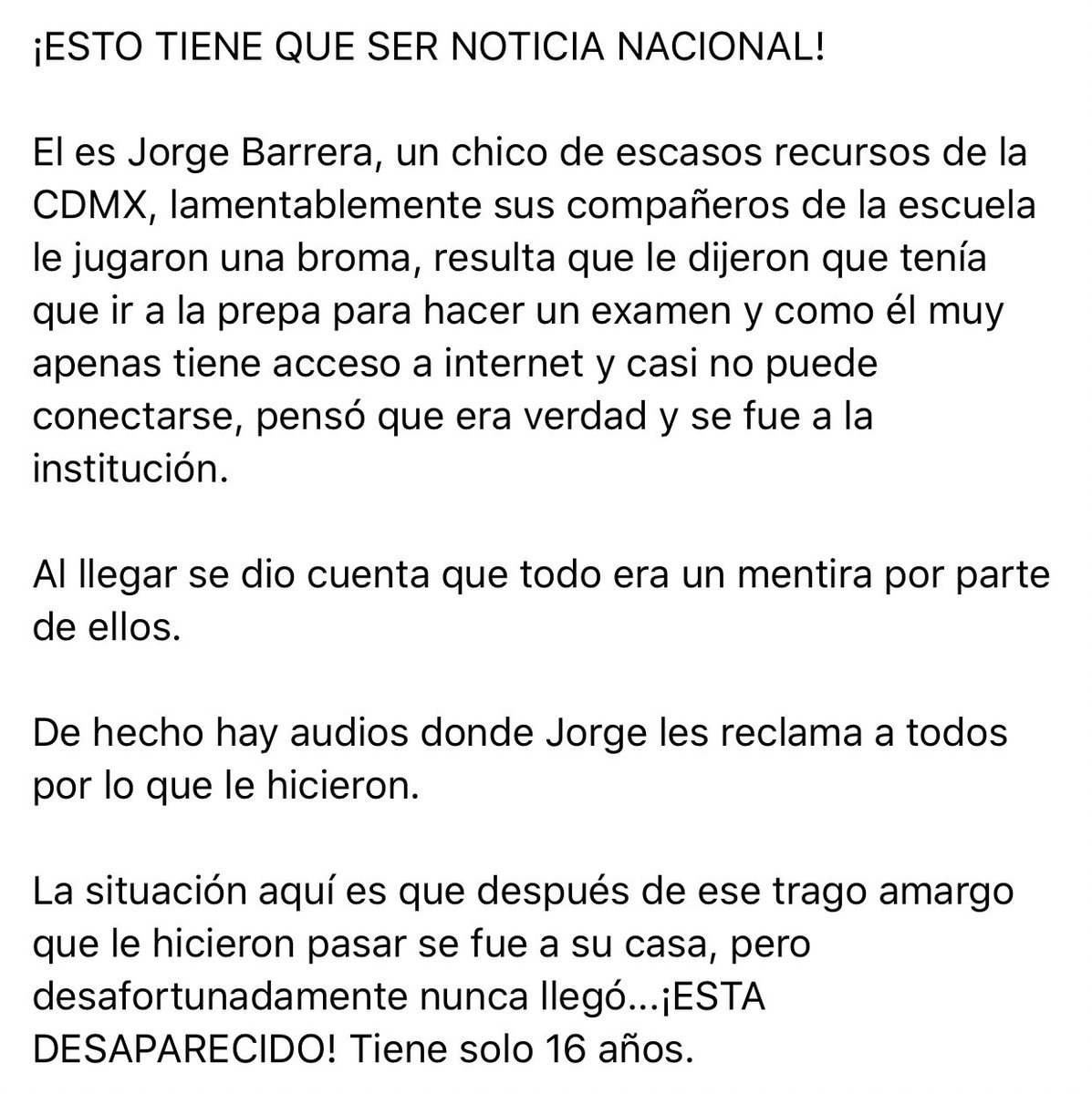 JetPackinski's tweet photo. Todos demos RT a estas dos imágenes para que vean la causa y nos puedan ayudar a encontrar a Jorge, una inocente víctima de una desagradable broma que los causantes festejan con burla... #TodosSomosJorge #EnLaUnamNosFaltaJorge https://t.co/M51sI0CTP5