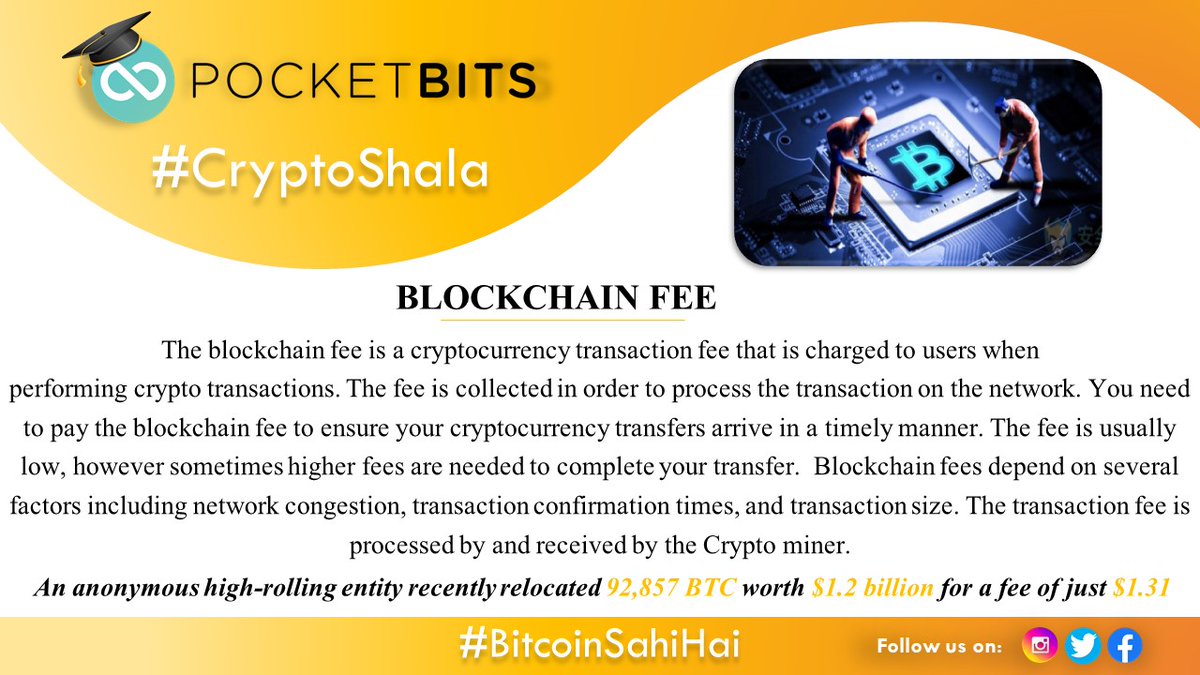 PocketBitsIndia's tweet photo. Learn the basics of Crypto Trading with #CryptoShala brought to you by
"PocketBits" - one of India's oldest active Cryptocurrency Exchange
Topic for the day: "BLOCKCHAIN FEE"
#Bitcoin #cryptocurrency
#pocketbits #BitcoinSahiHai
#blockchainfee https://t.co/RM2Xvd7QLi