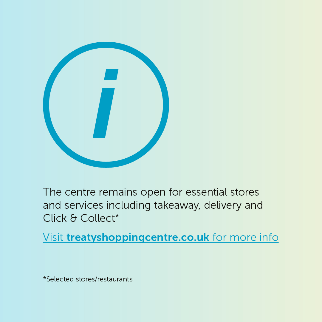 In line with the latest Government announcement, from Thursday 5th November, only essential stores, Click &amp; Collect services and restaurants/cafes offering takeaway or delivery will be open. Please keep for further details and more information 👉 bit.ly/328WSsI