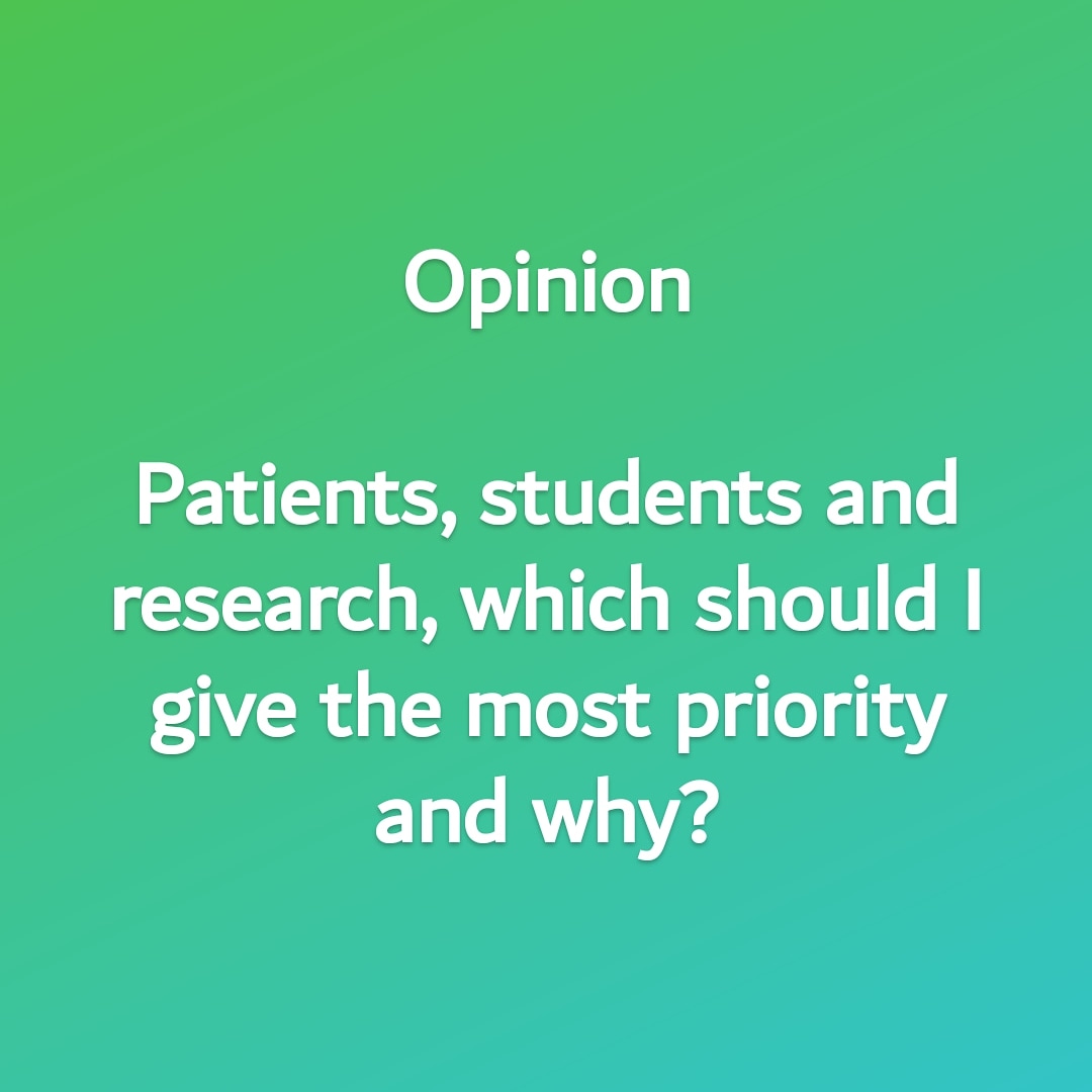 oihmofficial's tweet photo. Opinion

Patients, students and research, which should I give the most priority and why? https://t.co/jusT1wtutt