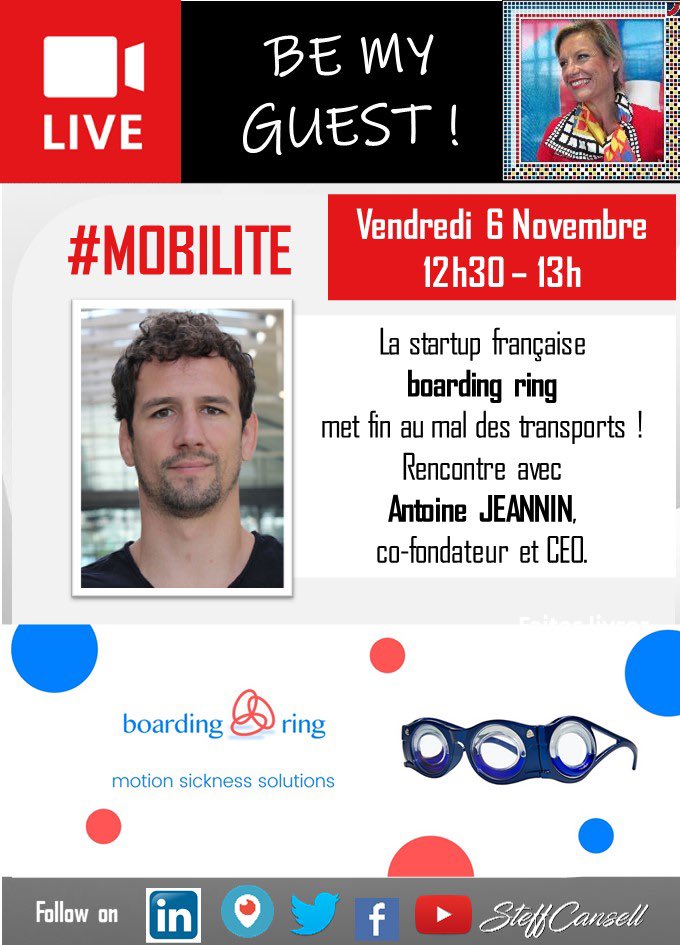 Stéphanie CANSELL (@steffcansell) on Twitter photo Avec les solutions <a href="/BoardingRing/">Boarding Ring</a>, le mal des transports disparaît en 10 minutes! Vendredi 6 novembre à 12h30, RV 🔴LIVE dans #BeMyGuest, avec Antoine JEANNIN, CEO, sur Twitter <a href="/steffcansell/">Stéphanie CANSELL</a>. <a href="/CitroenFrance/">Citroën France</a> <a href="/gpacfautotech/">Grand Prix ACF AutoTech</a> #Seetroën #innovation #startup #frenchtech #VR #transports Avec les solutions <a href="/BoardingRing/">Boarding Ring</a>, le mal des transports disparaît en 10 minutes! Vendredi 6 novembre à 12h30, RV 🔴LIVE dans #BeMyGuest, avec Antoine JEANNIN, CEO, sur Twitter <a href="/steffcansell/">Stéphanie CANSELL</a>. <a href="/CitroenFrance/">Citroën France</a> <a href="/gpacfautotech/">Grand Prix ACF AutoTech</a> #Seetroën #innovation #startup #frenchtech #VR #transports