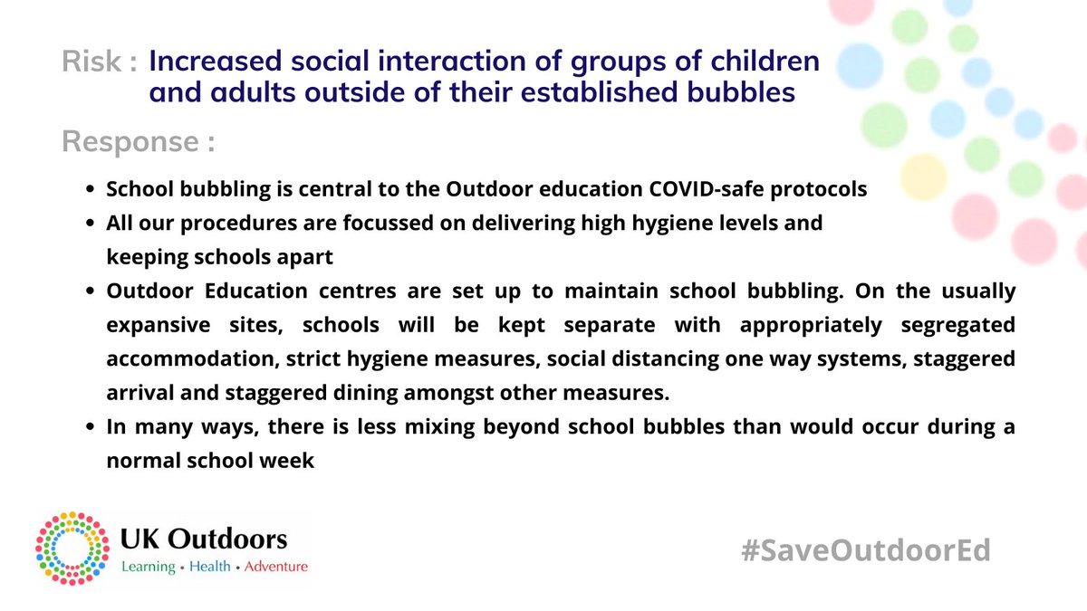 Save Outdoor Education (@saveoutdoored) on Twitter photo Public Health England has highlighted 5 areas of concern for residential school trips, here are UK Outdoors' rebuttals to those points. School residentials will be able to run safely.
<a href="/IOLOutdoorProfs/">IOL Outdoor Learning</a> <a href="/AHOECUK/">Association of Heads of Outdoor Education Centres</a> <a href="/outdoorcouncil_/">Outdoor Council</a> #saveoutdoored
1. Increased social interaction Public Health England has highlighted 5 areas of concern for residential school trips, here are UK Outdoors' rebuttals to those points. School residentials will be able to run safely.
<a href="/IOLOutdoorProfs/">IOL Outdoor Learning</a> <a href="/AHOECUK/">Association of Heads of Outdoor Education Centres</a> <a href="/outdoorcouncil_/">Outdoor Council</a> #saveoutdoored
1. Increased social interaction