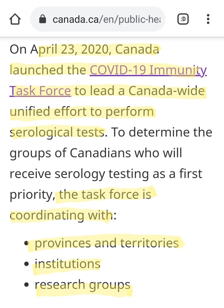 4) That same government of Canada website goes on to say that the Covid-19 Immunity Task Force is the body in change of the serologic testing. Who is on the Task Force?