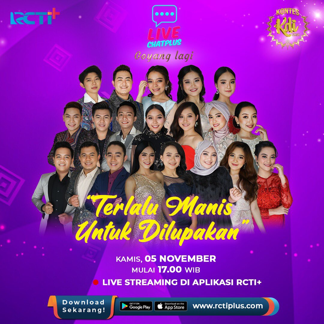 RCTIPlus's tweet photo. Terlalu manis untuk dilupakan di #RCTIPlus
Apa aja sih kenangan manis para kontestan selama di KDI, yuk ngobrol bareng sore ini, jam 5!
Eksklusif di aplikasi RCTI+
π https://t.co/NKZ3j264eU
#RCTIPlusAda #LiveChatPlus #KDI2020 https://t.co/eIDRUZZbBC
