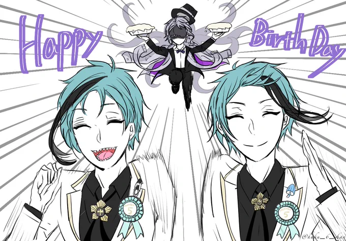 #フロイド・リーチ誕生祭2020 
#ジェイド・リーチ誕生祭2020 
#リーチ兄弟誕生祭2020 
おめでとう!!🎉
*監督生(幼児)います。 