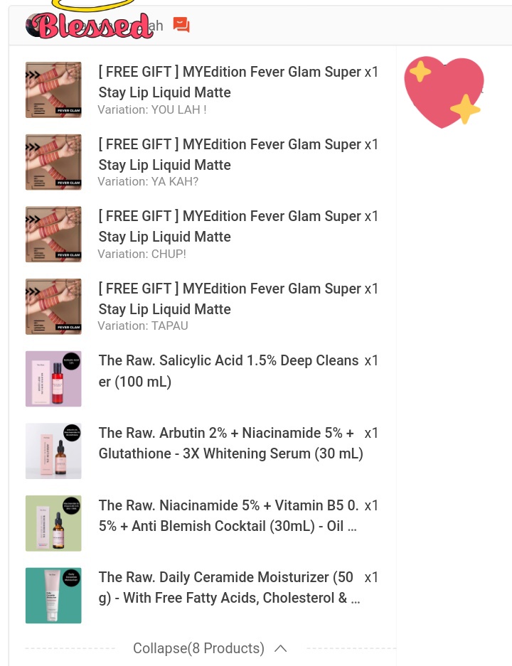 tashastic's tweet image. I know takde siapa perasan betapa &quot;cookies&quot; nya saya lately ni sebab tak berapa nak tweet sangat hihi

 but last night ada customer order 4 pcs #FeverGlamMYEdition and not only that, she also ordered FULL SET of #TheRaw skincare line ya Allah alhamdulillah im so speechless 😭😭💗