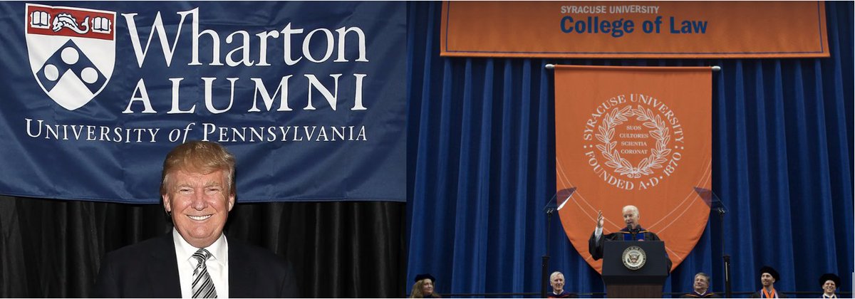 School_apply's tweet photo. While the race for the White House becomes resolved, have you wondered which universities both candidates decided to pursue their education at? 🎓 (1) Trump: Wharton School of the University of Pennsylvania, (2) Biden: Syracuse University. Which university would you attend? ⬇️ https://t.co/v19WYsKr58