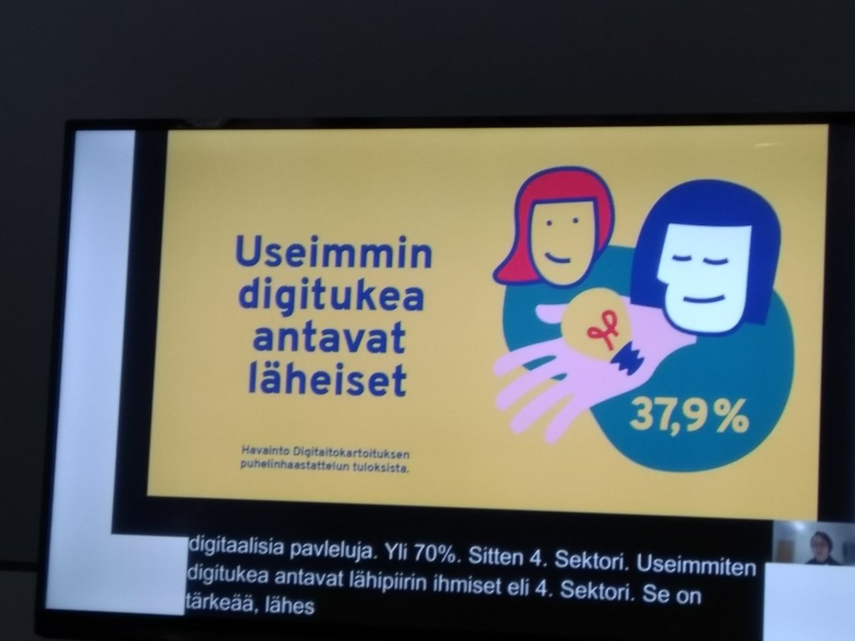 markusmlappi's tweet photo. #Digituki2020 käynnissä ja puhumassa @minnapii lähipiirin antama apu on kullanarvoista, mutta ei ole kohtuullista jättää #digituki heidän varaansa. #Digitaitokartoitus mukaan moni käyttäisi digiä, jos se olisi tutumpaa - tässä on ainekset digiosallisuuden kasvattamiseen #PiDiKe https://t.co/iImrUIOW71