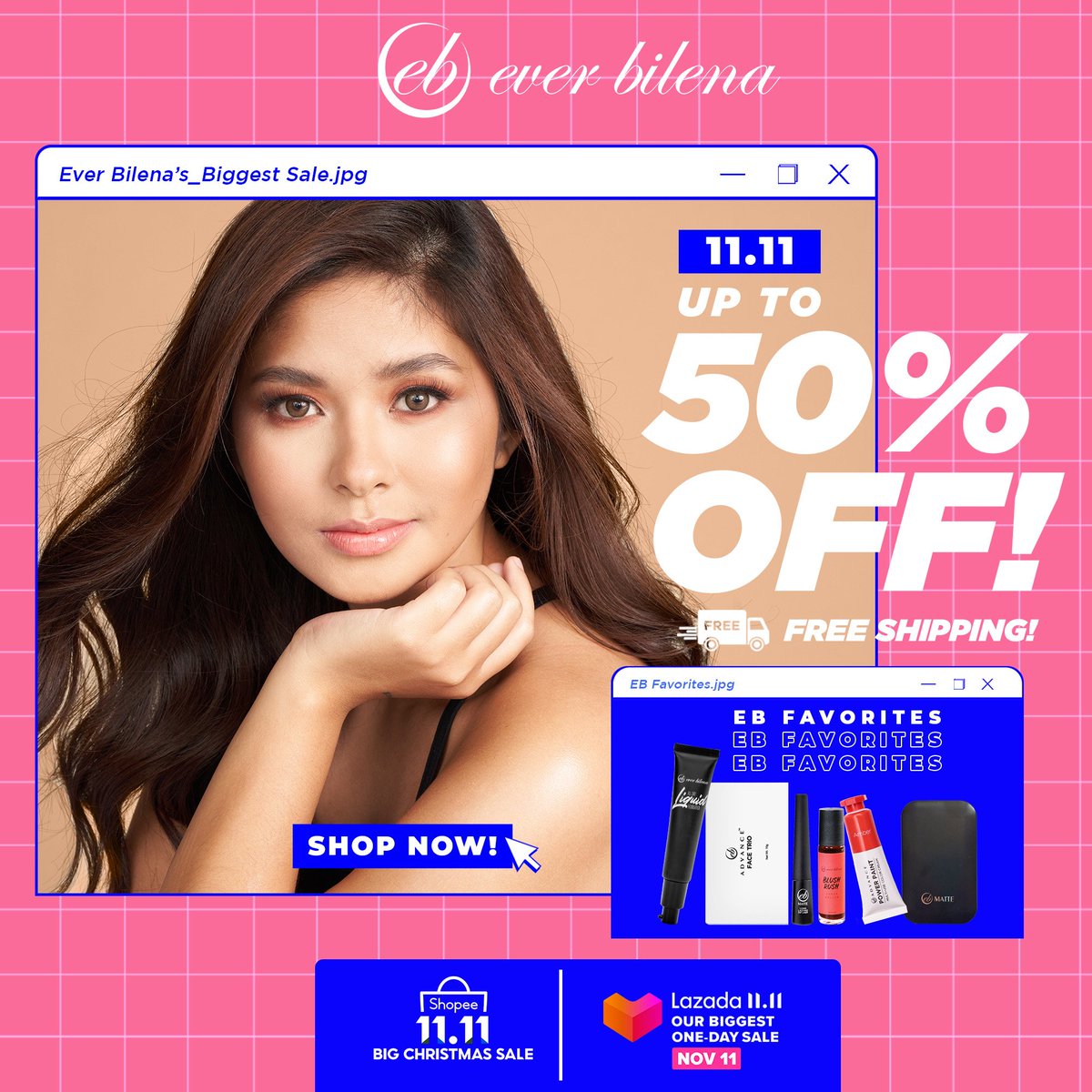 Don't miss Ever Bilena's biggest 11.11 blowout sale on Lazada and Shopee! Enjoy deals up to 50% off and free shipping this November 11 only on Ever Bilena Lazada and Shopee page. Add to cart now! 

#EverBilena 
#LazadaBiggestOneDaySale #Lazada1111 #ShopeePH1111BigChristmasSale