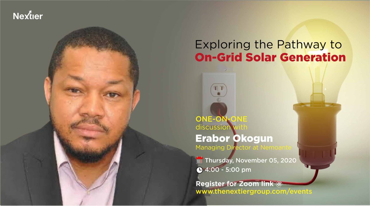 2 HOURS TO GO!

Join us today to discuss the topic "Exploring the Pathway to On-Grid Solar Generation" with Erabor Okogun, Managing Director at Nemoante.

Register online: thenextiergroup.com/events/

You don't want to miss this!!