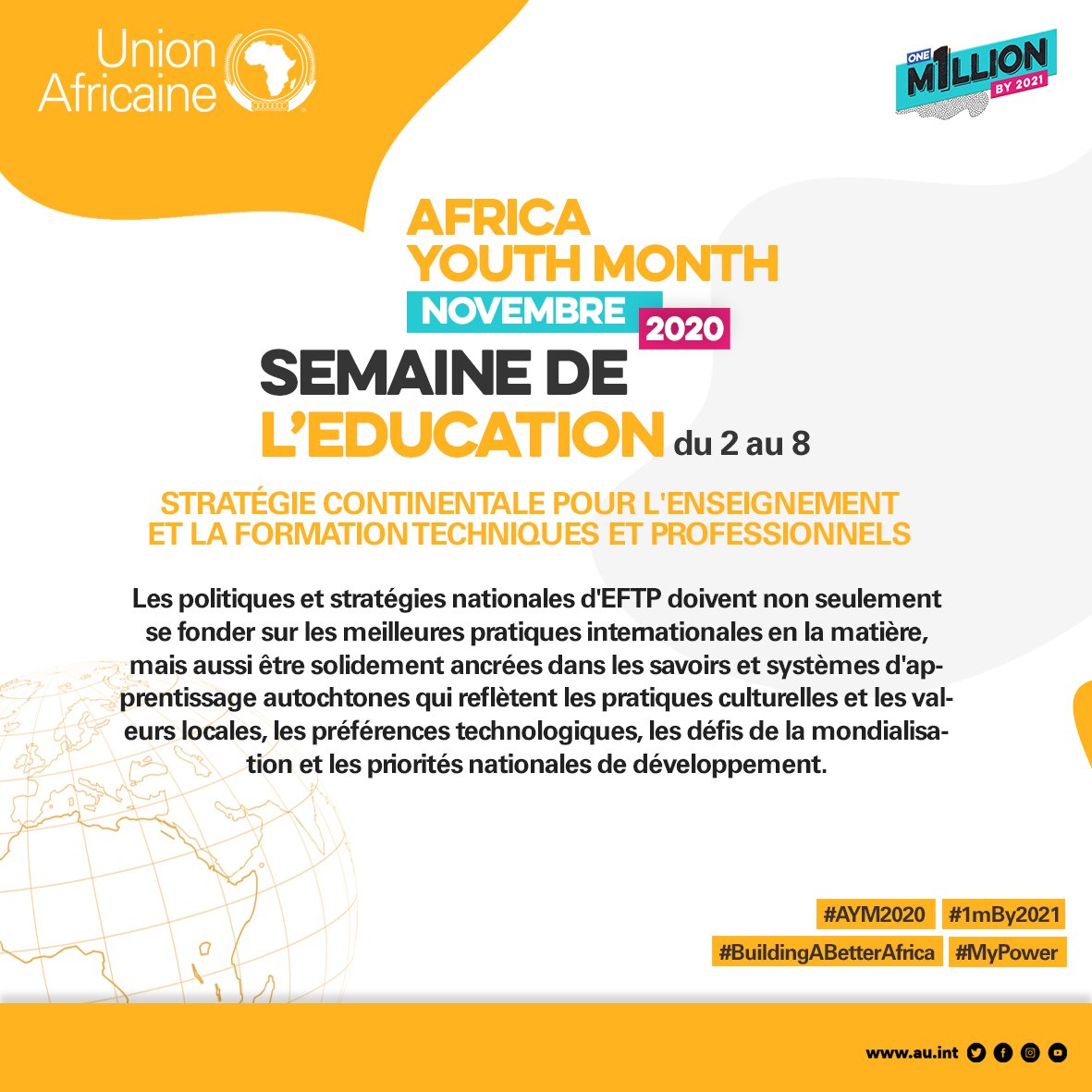 AUYouthProgram's tweet photo. L'EFTP doit être vu de manière transversale et compris comme s'étendant de l'enseignement primaire à l'enseignement supérieur #AYM2020 #BuildingABetterAfrica # 1mby2021 https://t.co/yZimuqTaJH https://t.co/EkhSKrtHUw