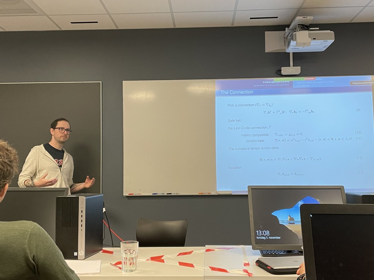 UiSIMF's tweet photo. At this week’s #NPACT seminar our #mathematical #physics colleague D. McNutt presents some of his recent work on gravity in a frame formulation: #teleparallel #geometry. @forskningsradet https://t.co/dOXuTD5bxy