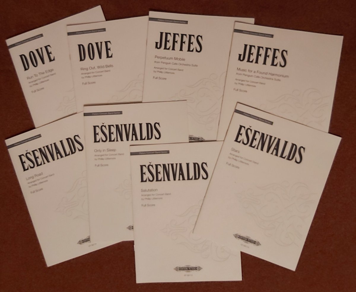 PhilLittlemore's tweet photo. Delighted that these finished sets of stunning arrangements have arrived. These eight works form the beginning of a great new concert band series from @EditionPetersUS @EditionPetersUK Take a listen here: https://t.co/B6P6IHYvb4 https://t.co/S9WykOtTTr